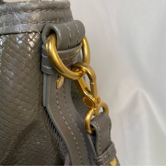 Marc by Marc Jacobs Gray Green Patent Leather Snakeskin Hobo Shoulder Tote Bag - Picture 3 of 16